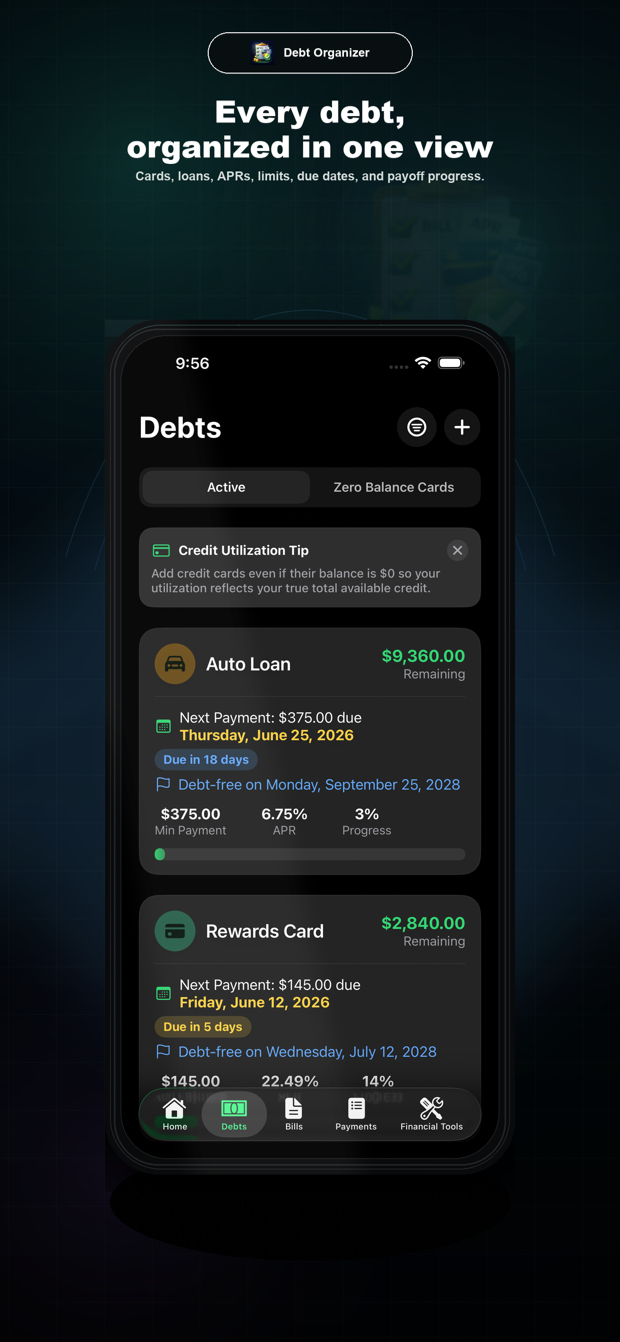 Debt Organizer debts overview App Store preview