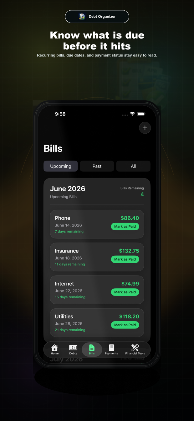Debt Organizer bills App Store preview
