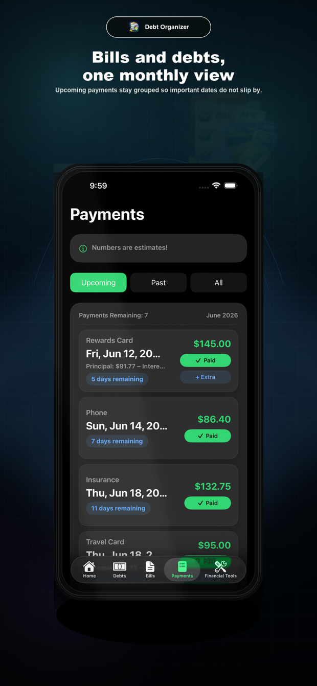 Debt Organizer upcoming payments App Store preview